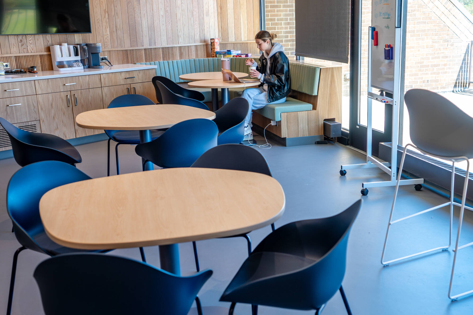 Digital Media major Brooke Johnson studies inside the new Thompson Student Success Center at the Kirkhof Center on Oct. 14.